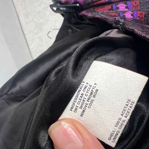 Jessica McClintock Gunne Sax Strapless Purple Mixed Print Cocktail Dress Sz 11‎ - Picture 10 of 11